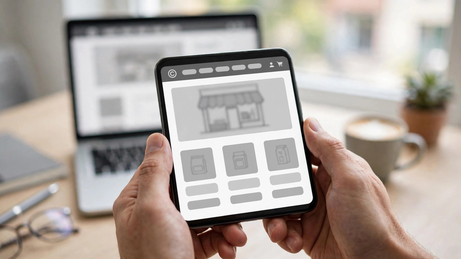 Checking a business website on a mobile phone